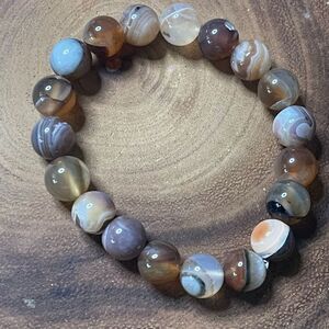 Botswana Agate beaded 10mm beads stretch bracelet striped natural handmade new